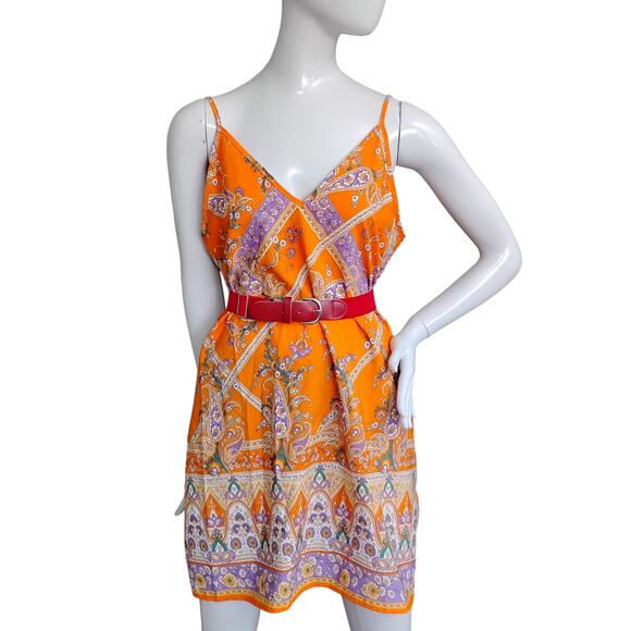 Shein Mini Dress Size Small Moroccan Print Orange and Purple Sleeveless Pullover - Picture 1 of 5